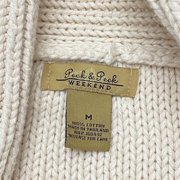 Open Front Cream Chunky Cable Knit Fisherman Sweater Peck & Peck Women's Med - Picture 4 of 9